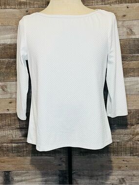 J. McLaughlin Classic White Women's Textured Boatneck Top 3/4 Sleeve Size XL